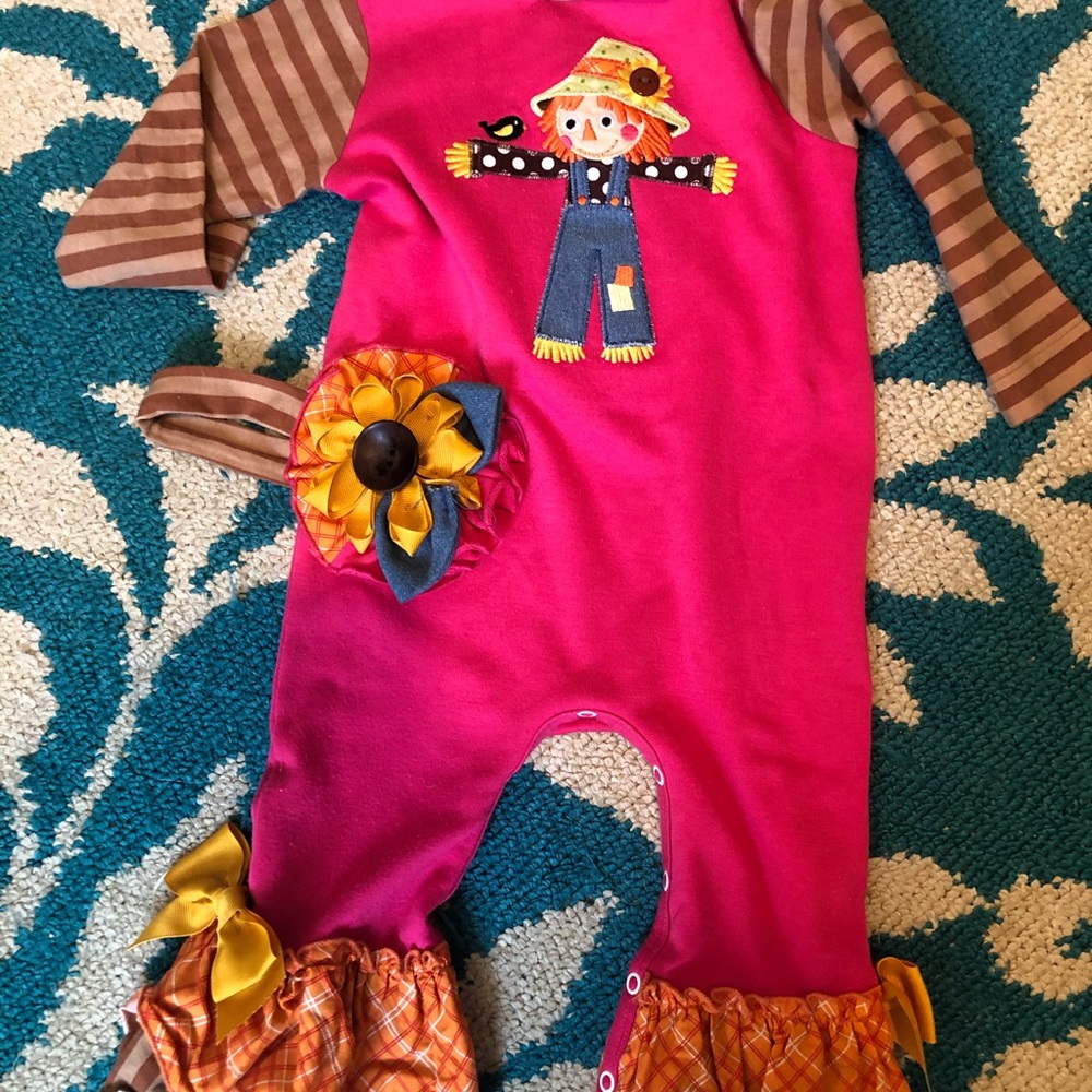 Scarecrow Romper and Headband Ricrac & Ruffles GUC